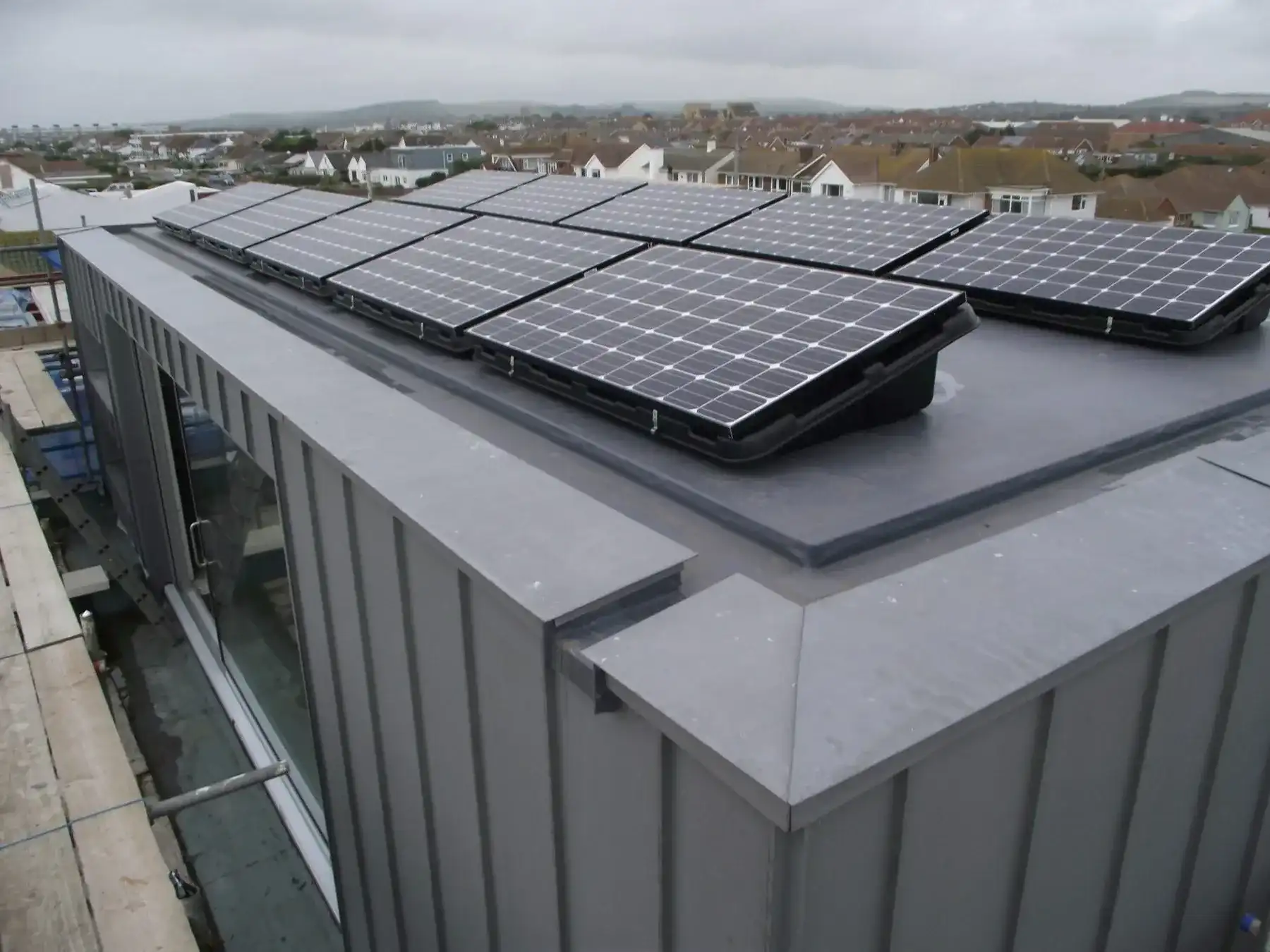 Solar panels installed on a flat roof